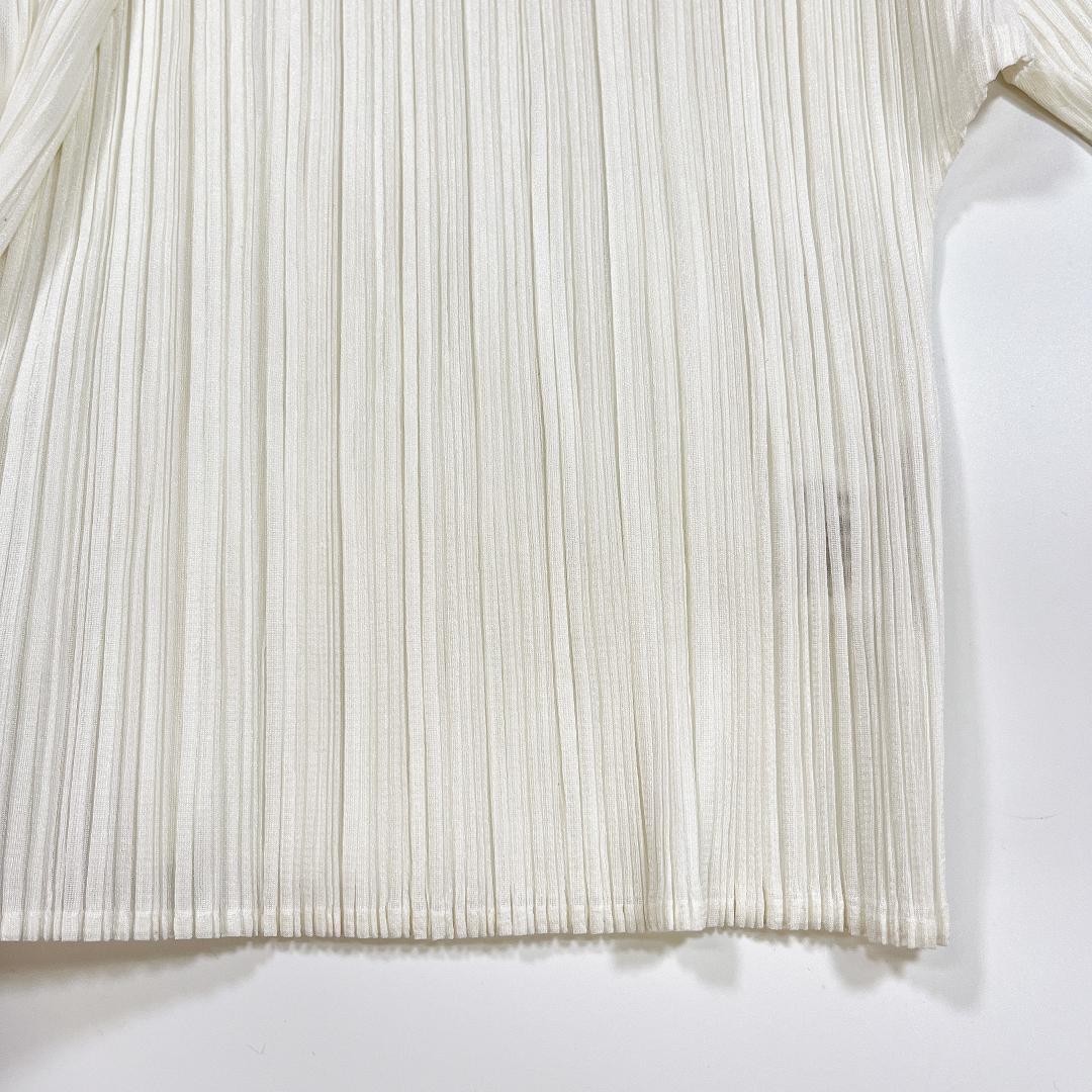 イッセイミヤケ プリーツプリーズ カーディガン 白 3 L 七分袖