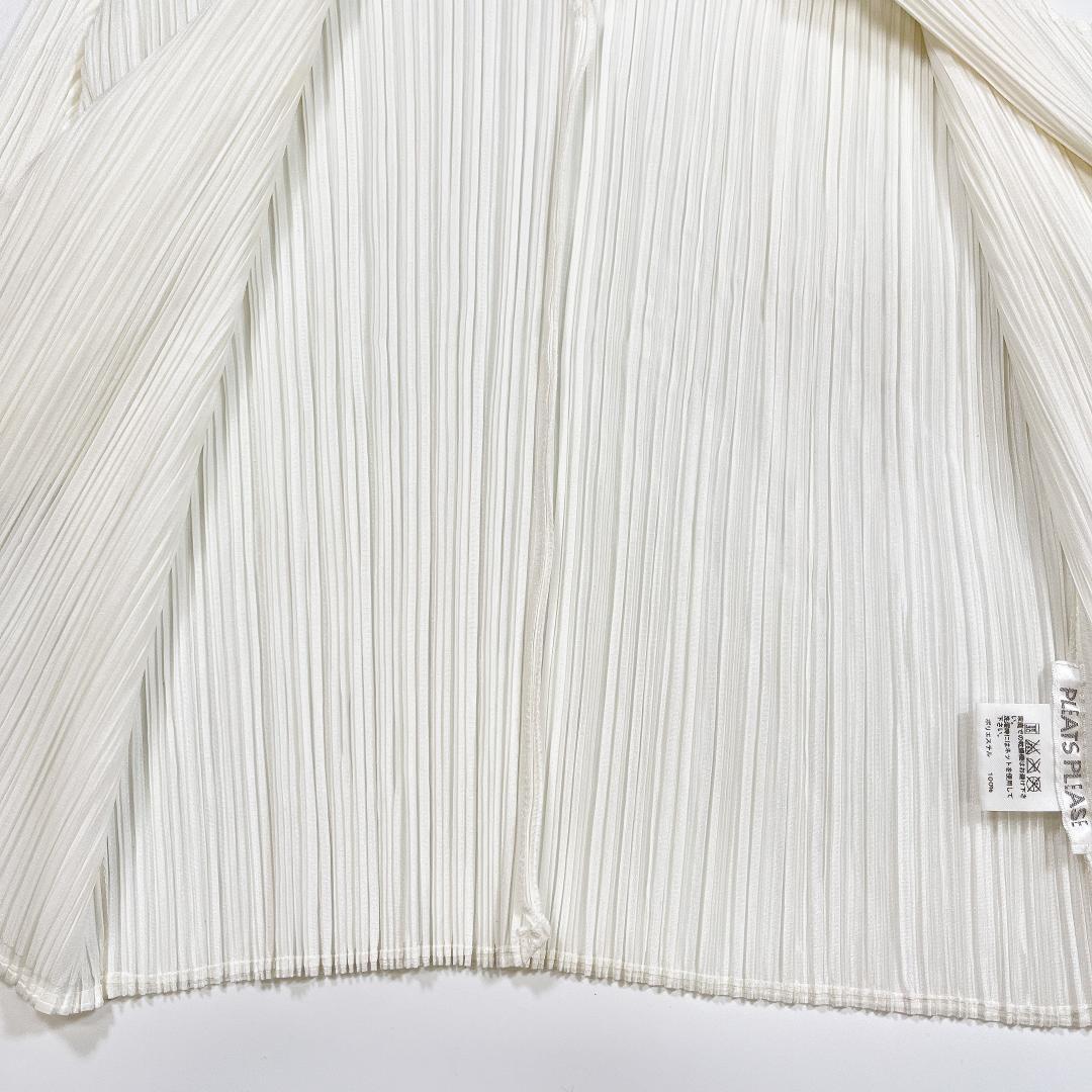 イッセイミヤケ プリーツプリーズ カーディガン 白 3 L 七分袖