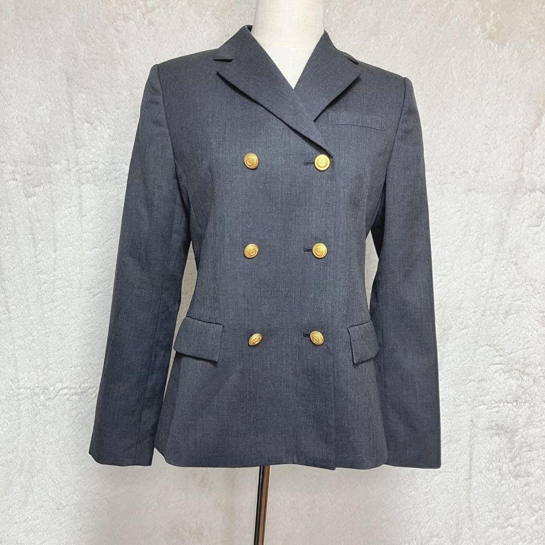 美品 バーバリー ロンドン ダブル 金ボタン テーラード ジャケット グレー