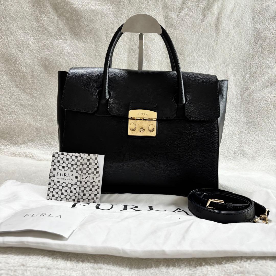 美品 FURLA フルラ レザー 2WAY ハンドバッグ ブラック 246572