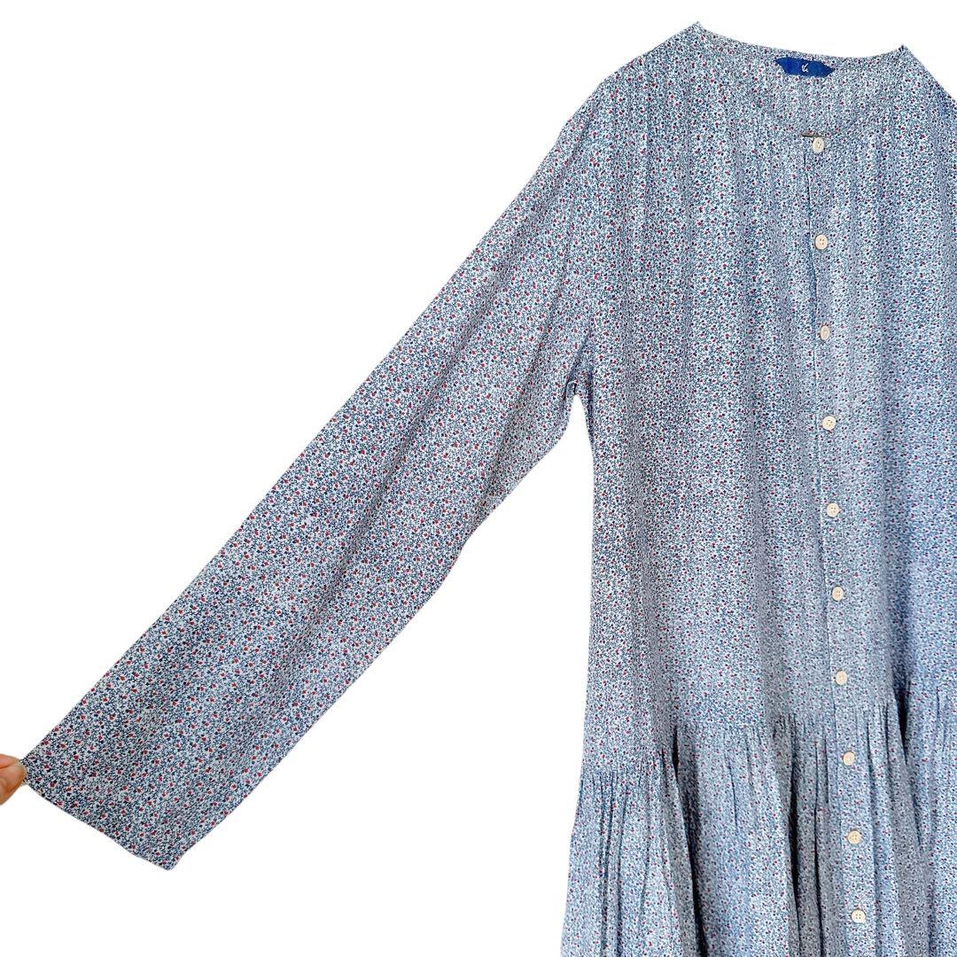 45R 45rpm コットンシルク ロング ギャザーワンピース 小花柄 前開き