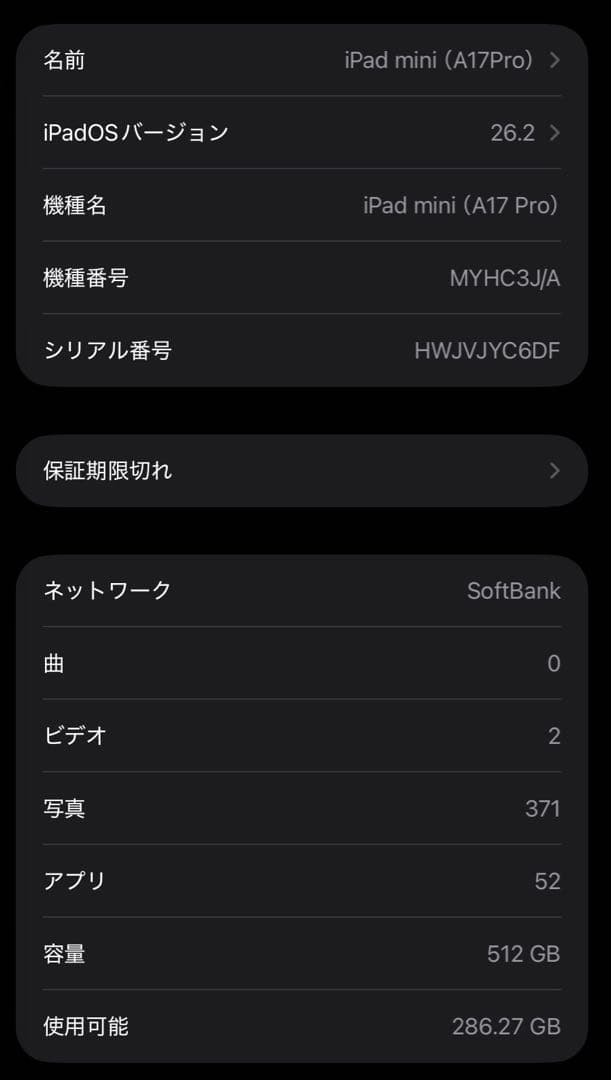 iPad本体 iPad mini A17Pro Wi-Fi + Cellular 512GB