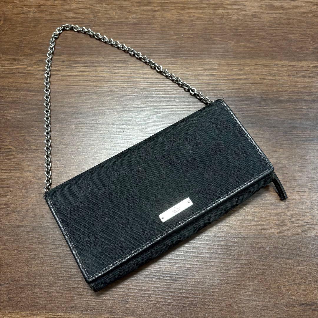 GUCCI グッチ GG キャンバス チェーンストラップ付き 長財布