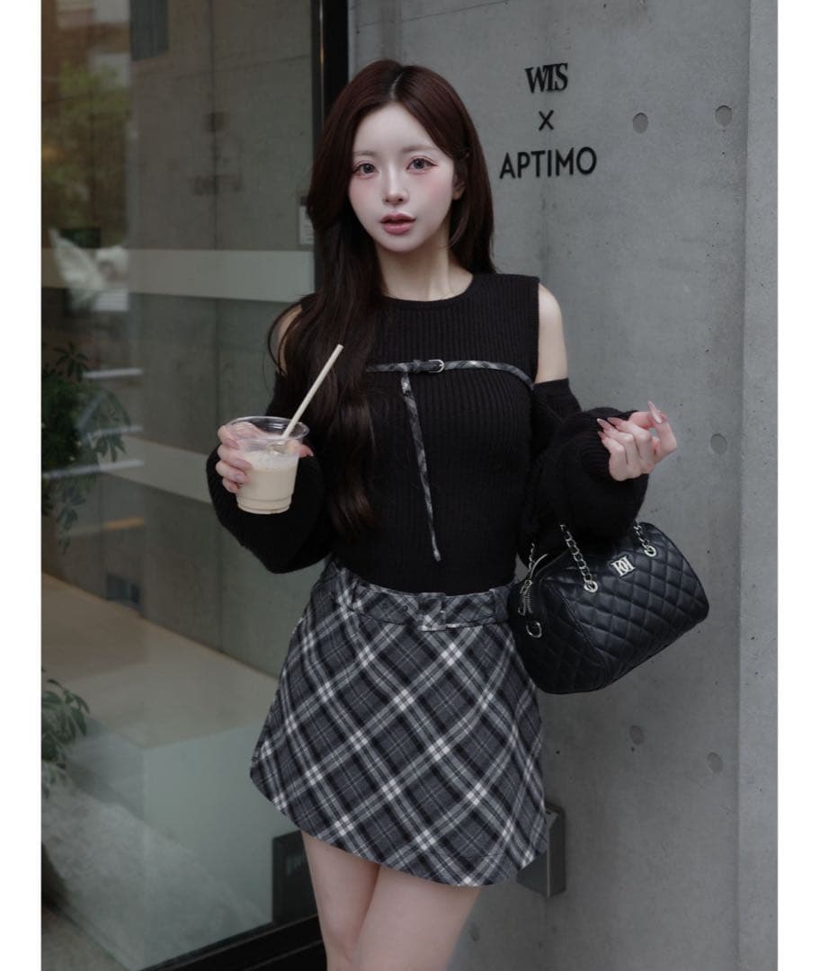 Darich ドッキングミドルウエストニットミニワンピース　FREE-L