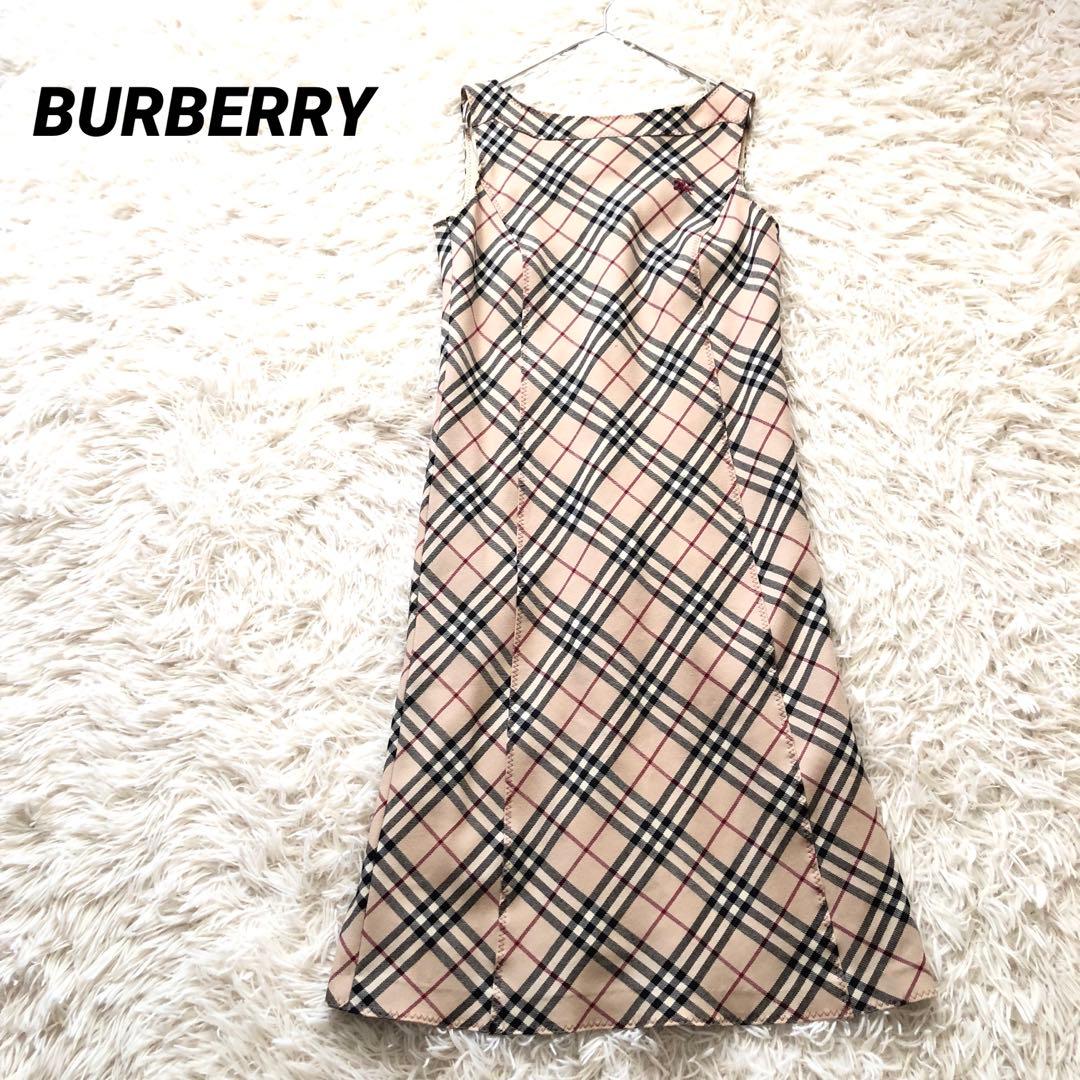 バーバリーロンドン【36】ノースリーブひざ下丈ワンピース　ノバチェックホース刺繍