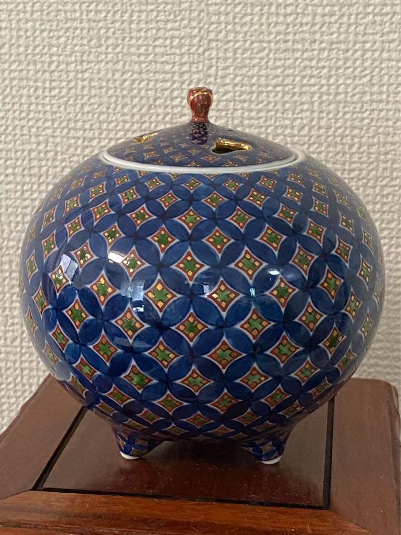 香炉 村上玄輝作 在銘 染錦七宝地文 香道具 陶芸 骨董