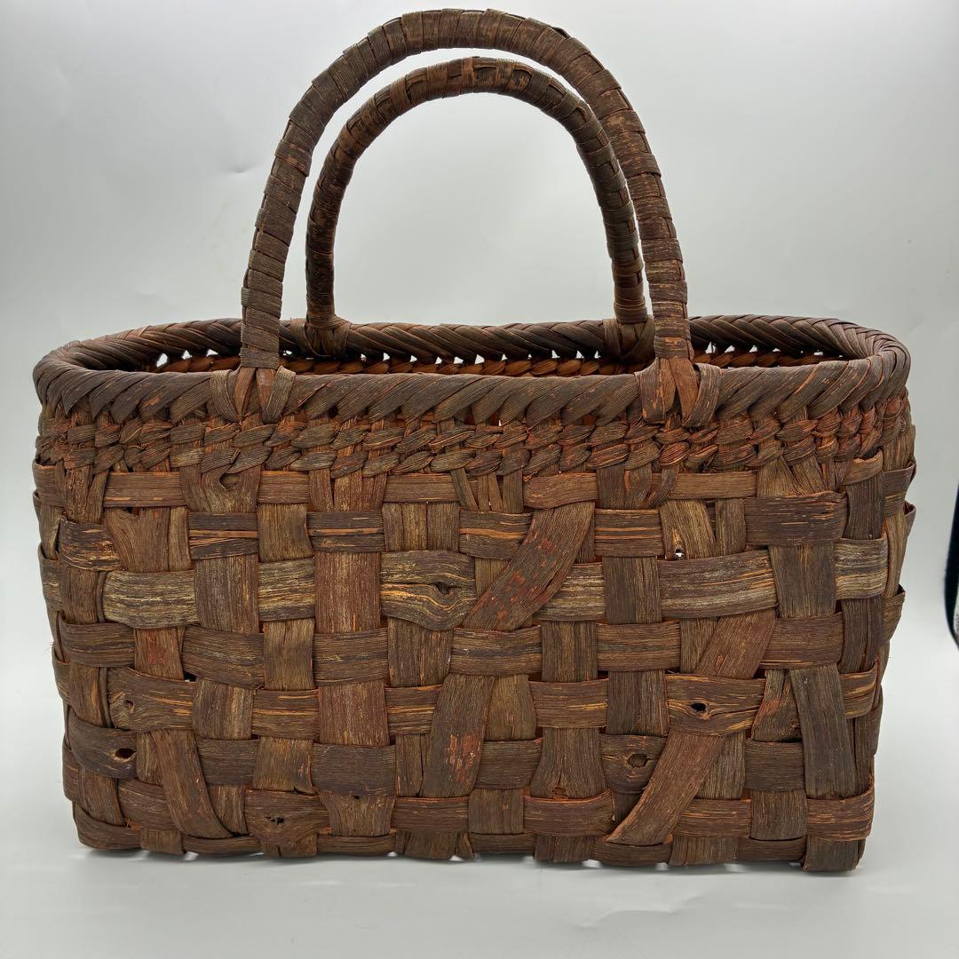 美品】山葡萄　カゴバッグ　トートバッグ　編み込み　やたら編み　国産