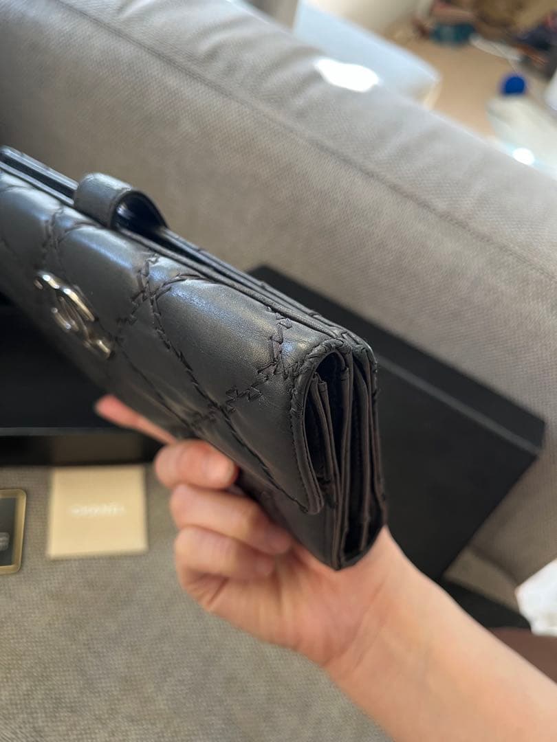 訳あり　CHANEL ブラック キルティング 長財布　ステッチ　マトラッセ