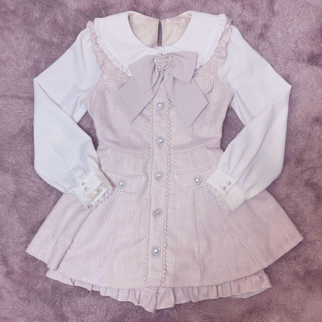 lizlisa ツイードリボンセットアップ ピンク