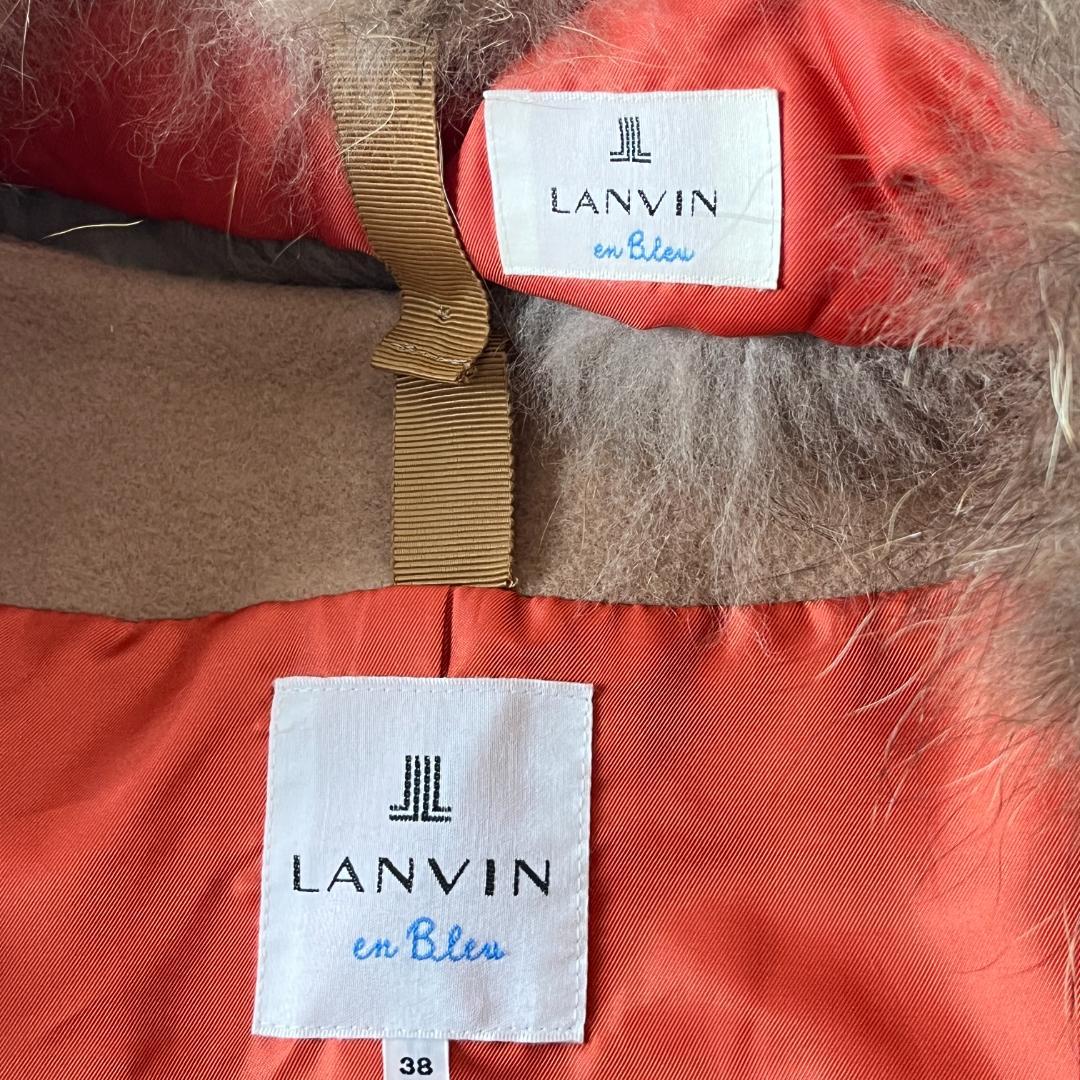 ランバンオンブルー ケープ ポンチョ M ファー 毛皮 リボン付き ベージュ