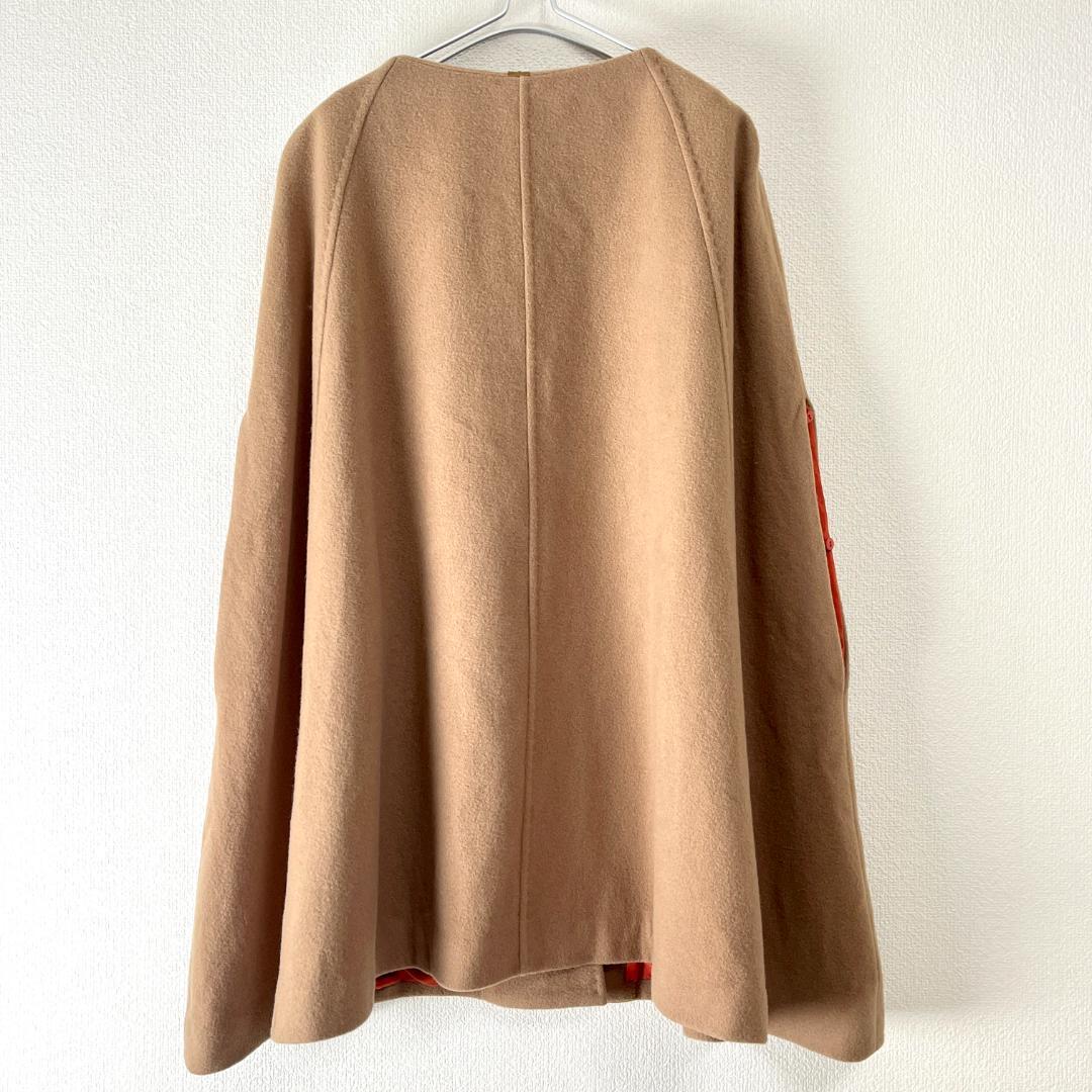 ランバンオンブルー ケープ ポンチョ M ファー 毛皮 リボン付き ベージュ