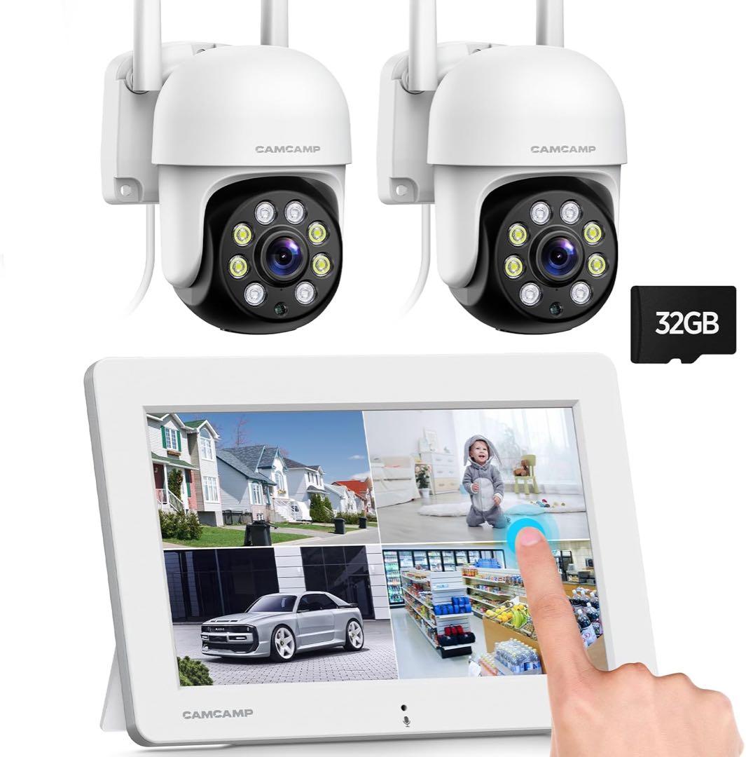 防犯カメラ 監視カメラ屋外 モニター付き　内臓バッテリー　500万画素　7インチ