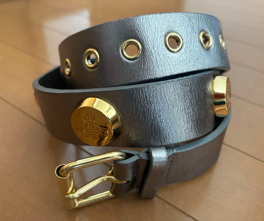 ヴィヴィアンウエストウッド レザー ベルト グレー シルバー ゴールド オーブ