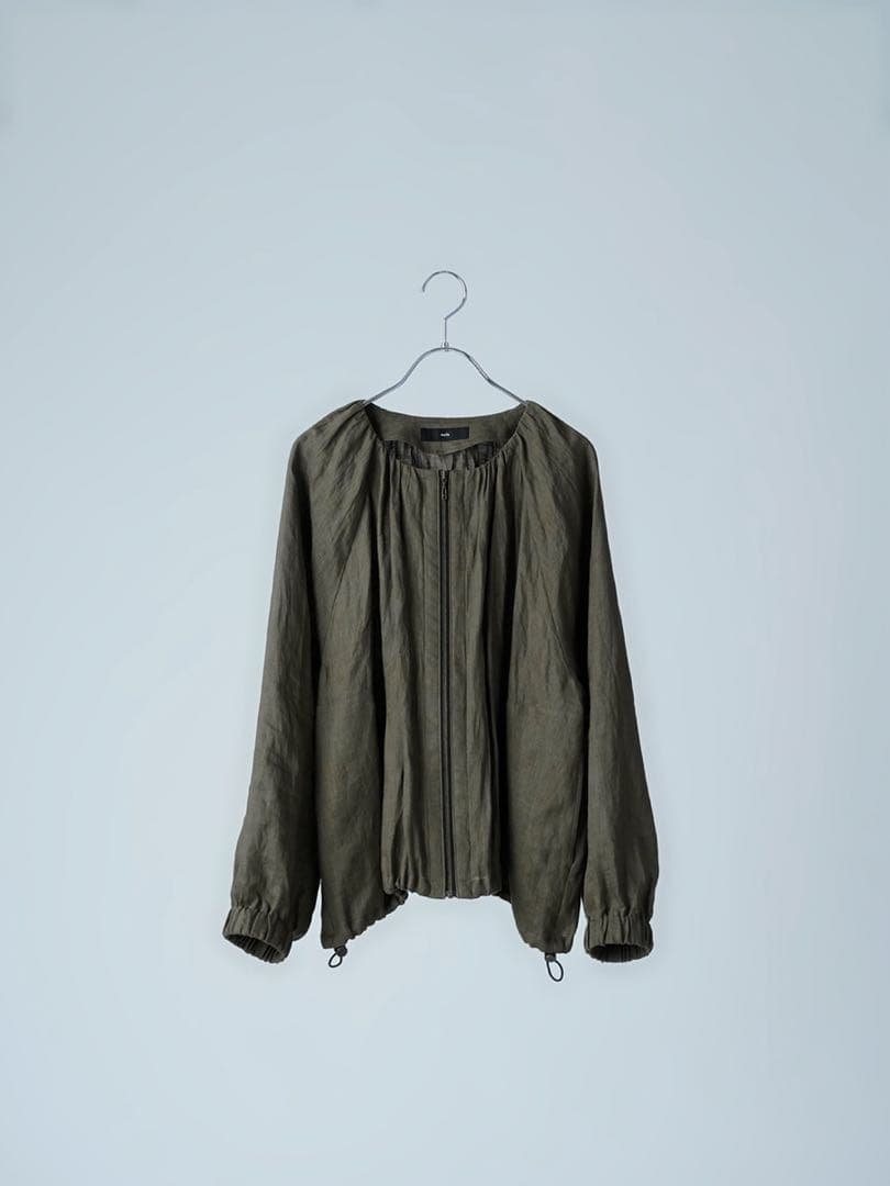 wafuリネンブルゾン着こなしにそっと寄り添う ファスナー ブルゾン カーキ