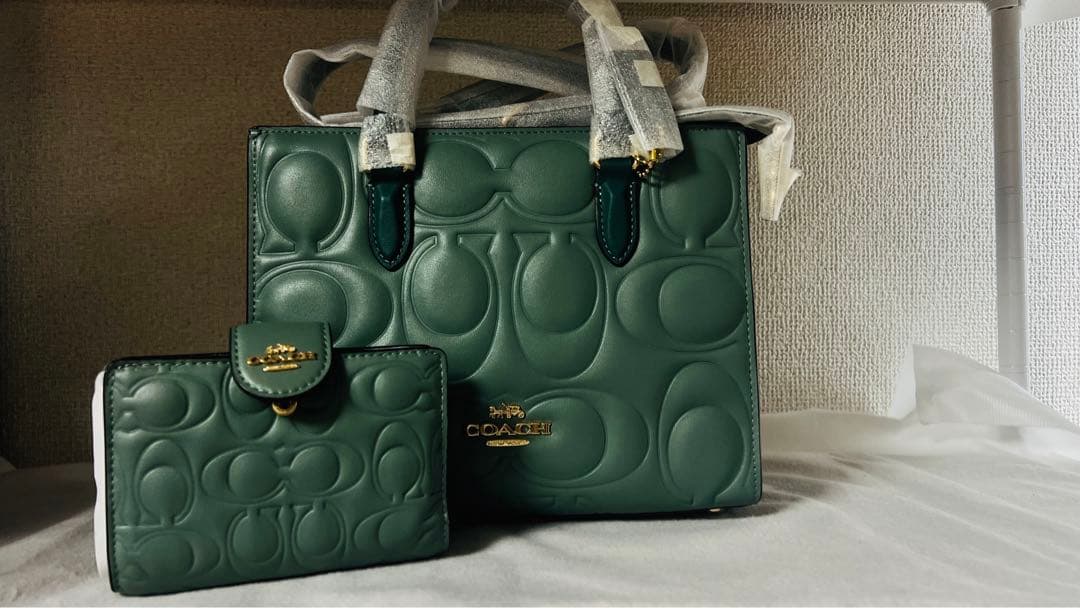 COACH グリーン ハンドバッグと財布セット