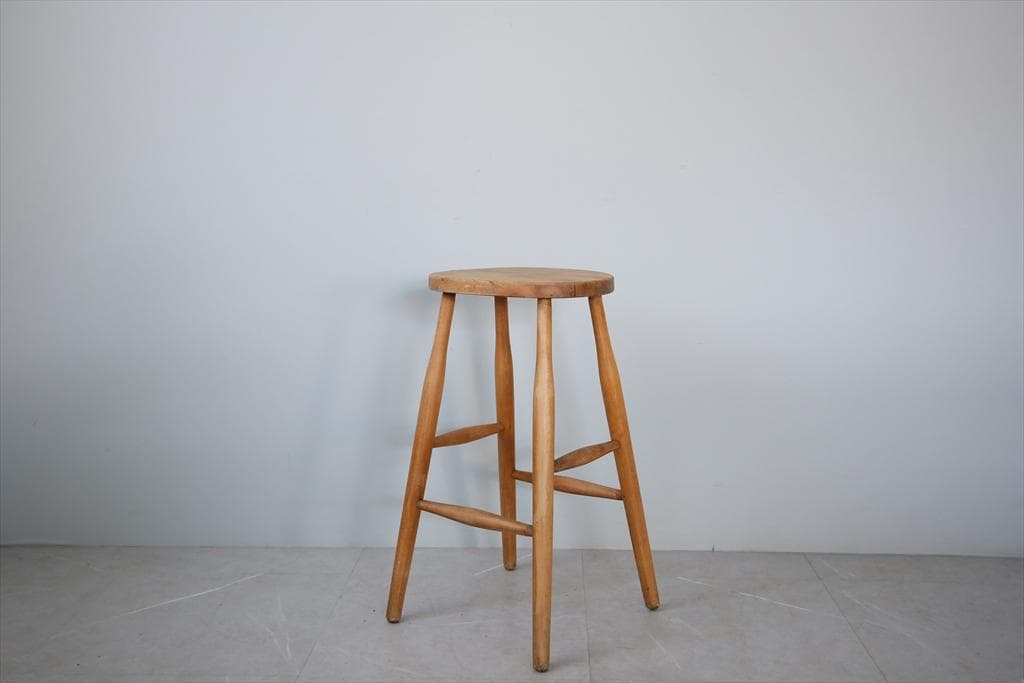 英国アンティーク木製スツール/丸椅子イス/踏み台/腰掛け/飾り棚(92-107)