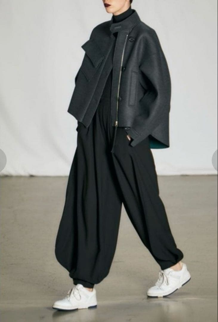 うさこ　エンフォルド　ウールボンディングショートコートチャコールグレー38