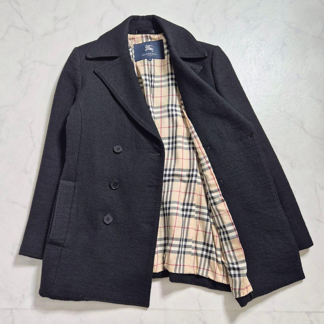 【美品】バーバリーロンドン ピーコート ウール ノバチェック ブラック L