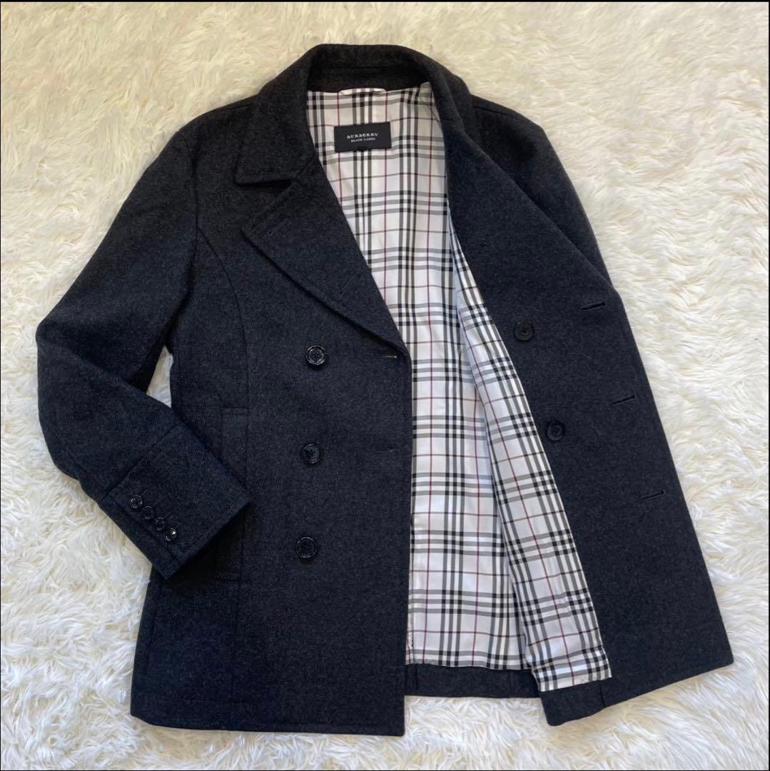 極美品 バーバリーブラックレーベル ピーコート ダークグレー ノバチェック