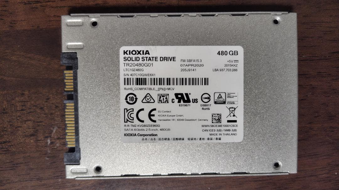 内蔵型SSD KIOXIA LTC10Z480G 480GB SSD