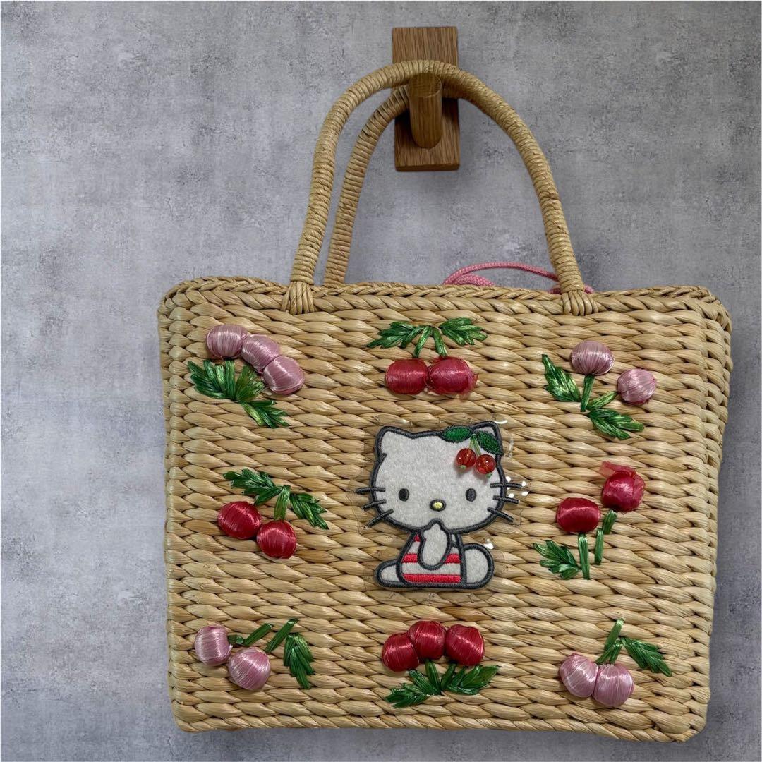 ハローキティ 刺繍 かごバッグ 希少　さくらんぼ　匿名発送　即購入OK