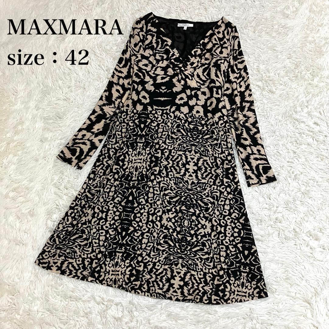 白タグ マックスマーラ カシュクール総柄ワンピース ４２ ウール