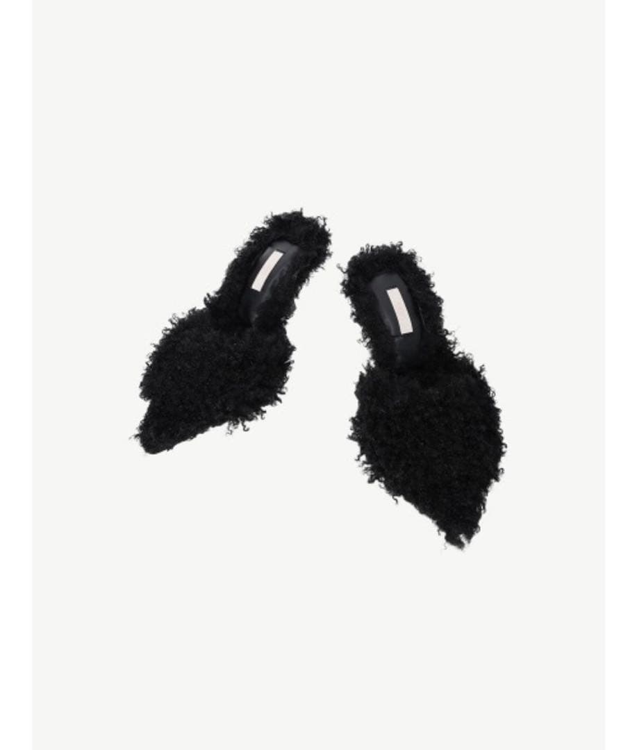 eimyファーオープントゥミュール ファーもこもこ黒