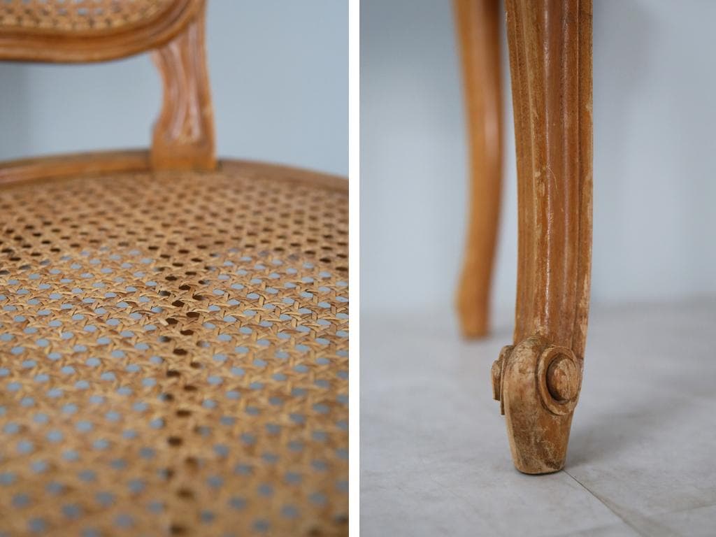 フランスアンティーク猫脚ダイニングチェア/椅子イス/籐ラタン(90-190-4)