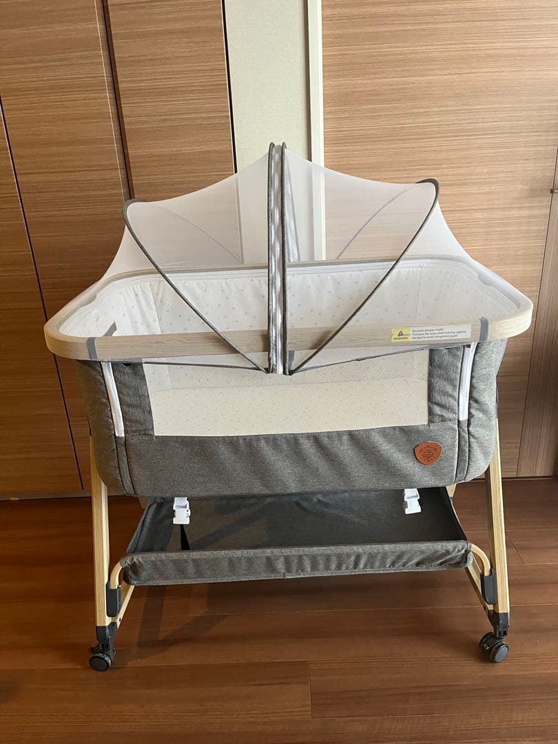 HZDMJ ベビーベッド マット&敷きパッド付　グレー