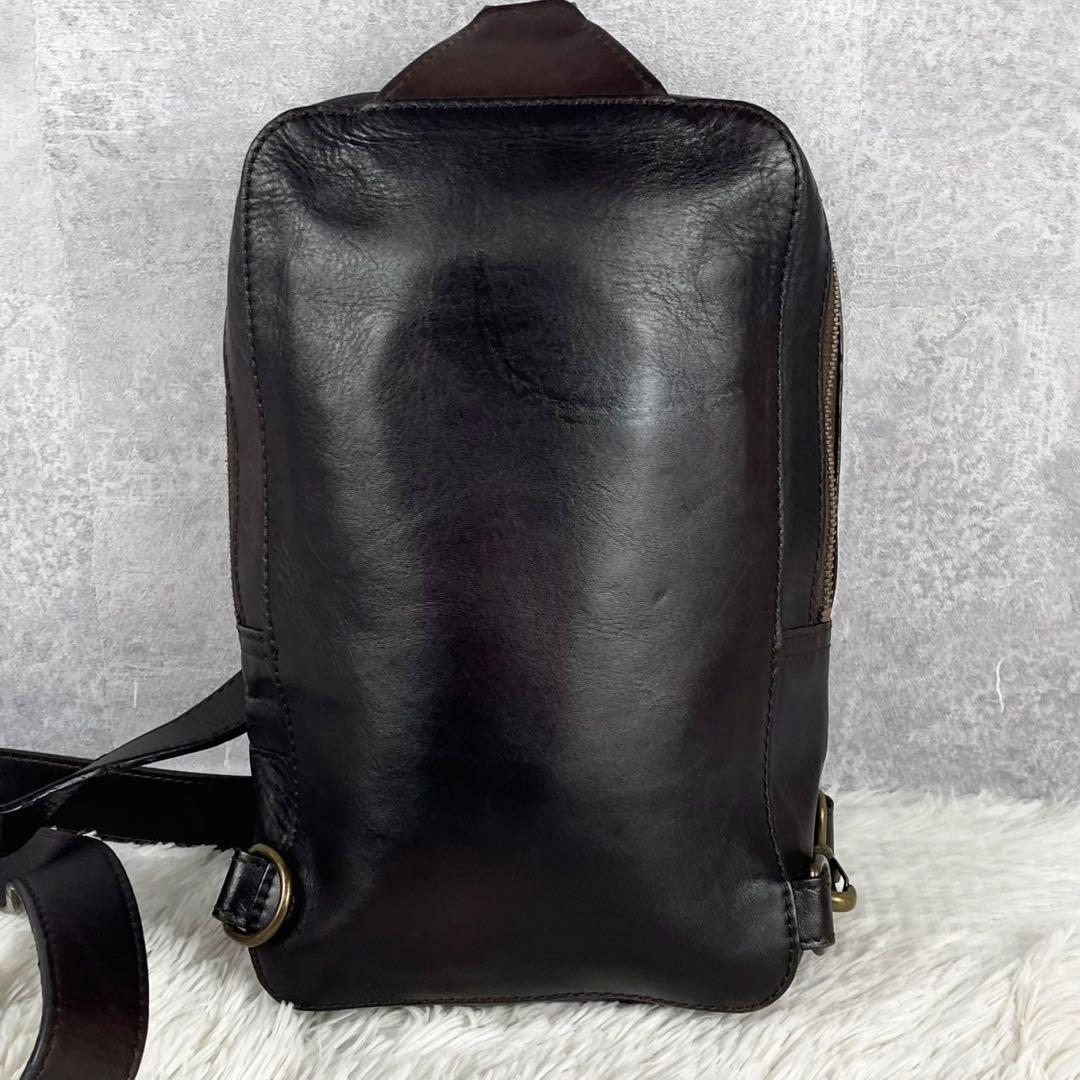 美品 マザーハウス レザー ウエストバッグ ロゴ型押し ファスナー ブラウン