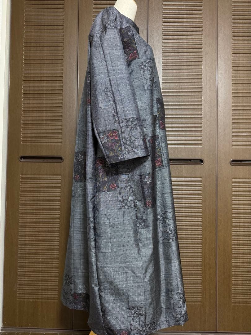 本場大島紬 ロングワンピース ロールカラー 証紙