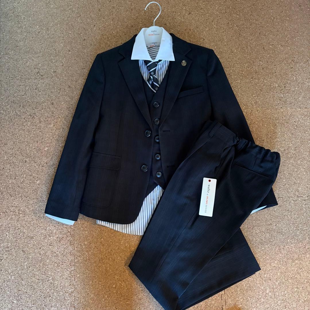 ビームス BEAMS フォーマルスーツ 黒 チェック 150cm 卒業式