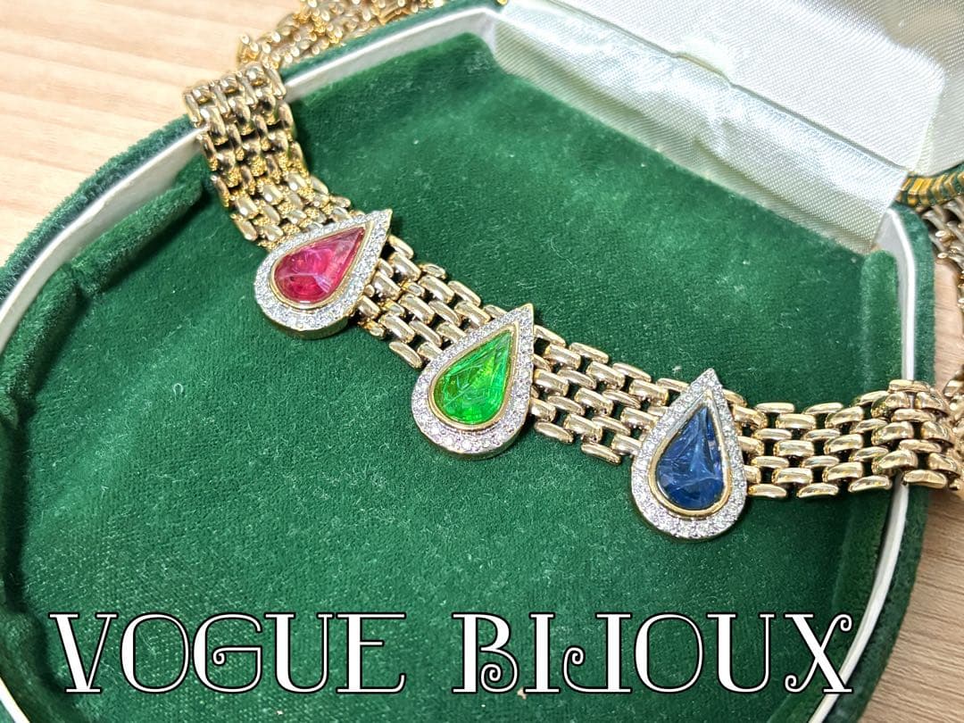 希少 VOGUE BIJOUX ヴィンテージ ガラス チェーン チョーカー
