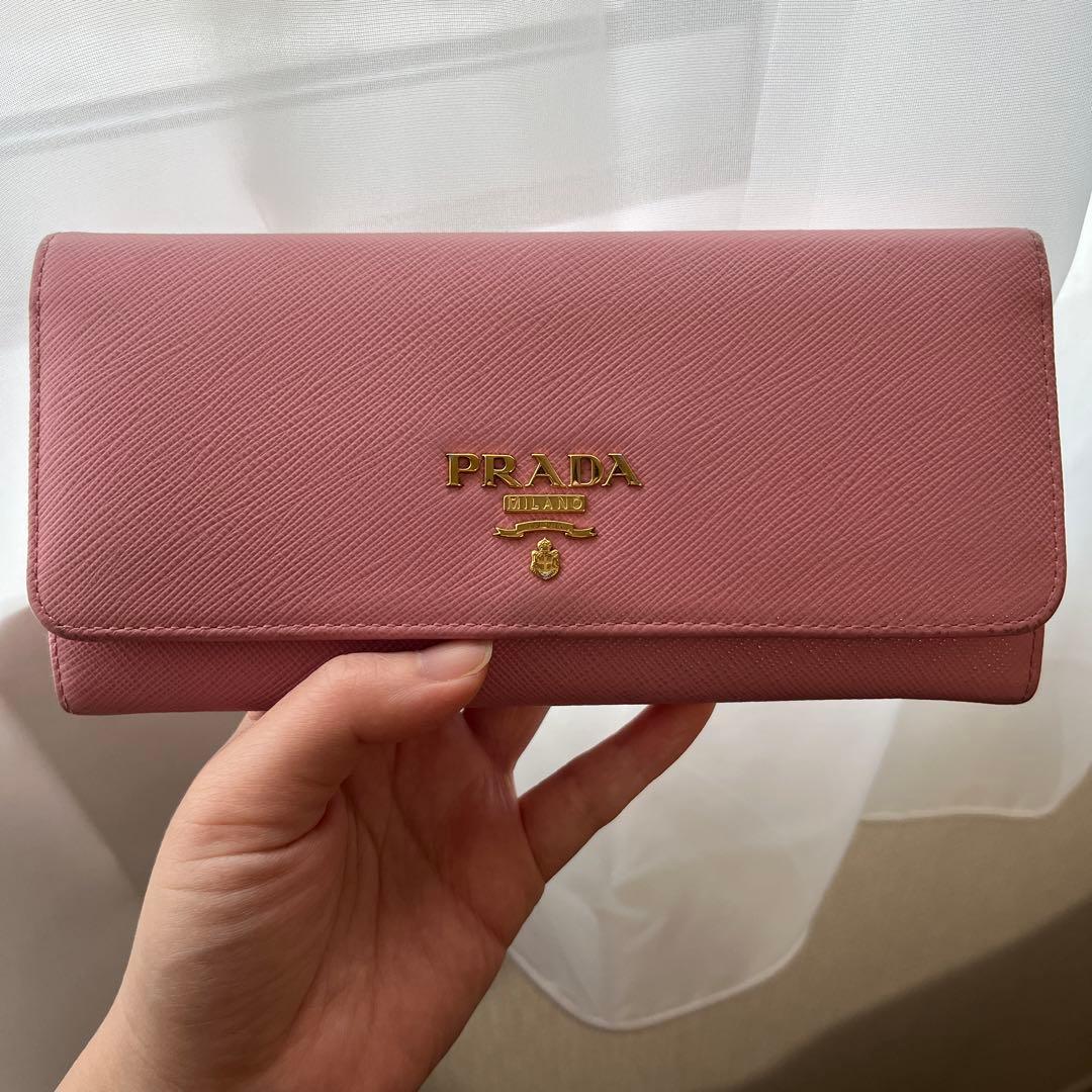 PRADA プラダ サフィアーノ レザー フラップ ピンク メタルロゴ 長財布
