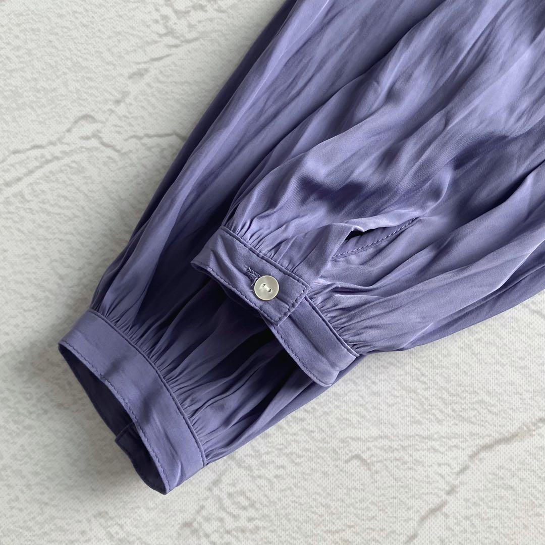 ✨極美品✨ドゥボンクール リボン 襟ギャザーブラウス サテン シフォン パープル