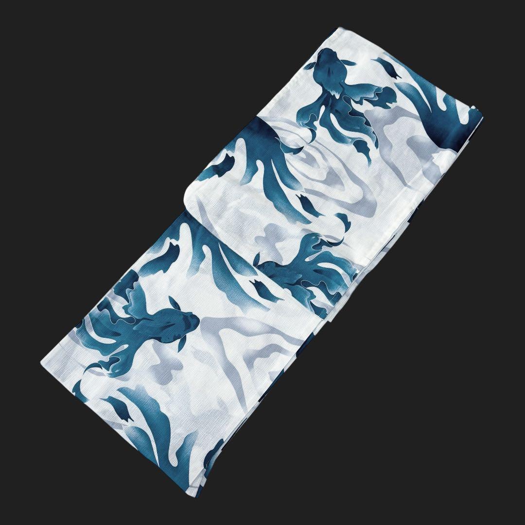 新品浴衣 綿麻 【金魚と波模様】気持ち良さそうに泳いでいる金魚★涼しげ♪