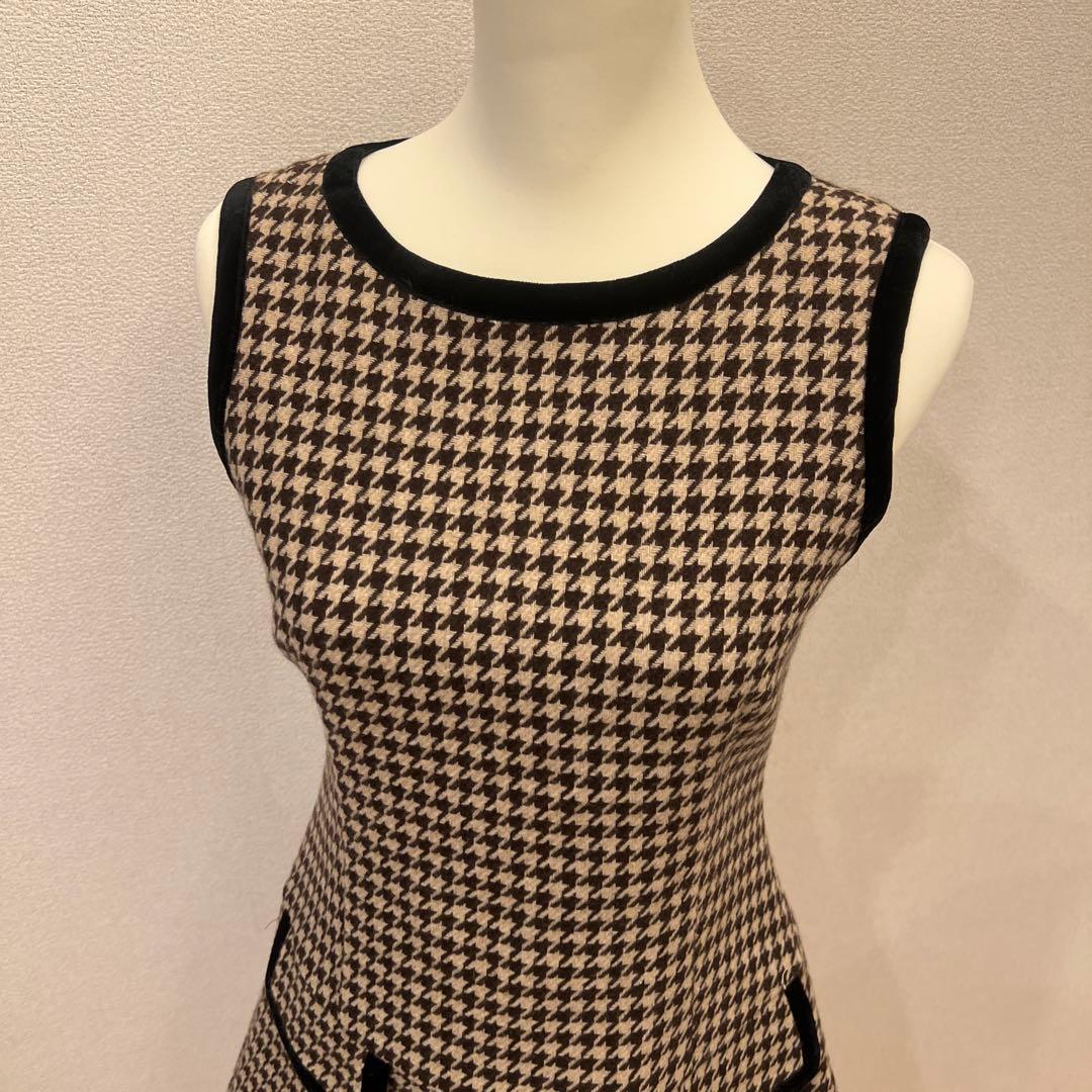 シェリエ　千鳥柄　ノースリーブミニワンピース