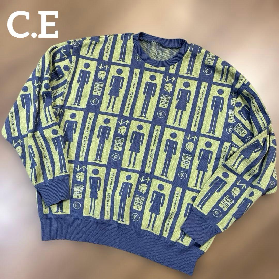 C.E CAVEMPT 総柄　ニット　グリーン　シーイー