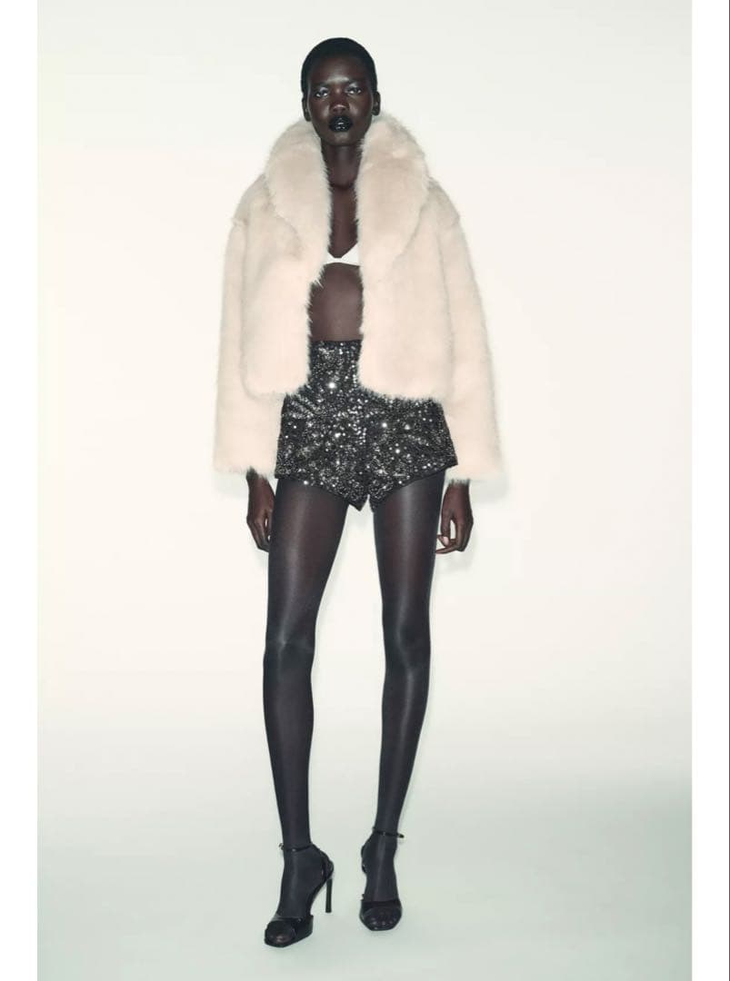 ZARA フェイクファーショートコートラペルカラー Mサイズ