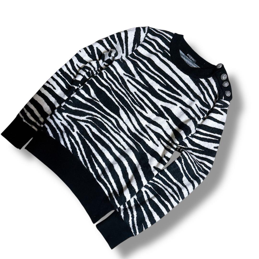 BALMAIN バルマン ゼブラ柄 ニット セーター 黒白 Mサイズ