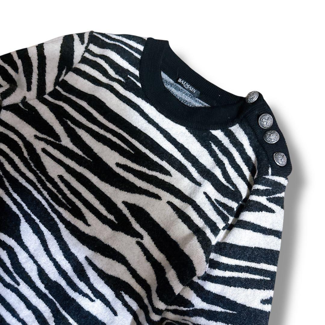 BALMAIN バルマン ゼブラ柄 ニット セーター 黒白 Mサイズ