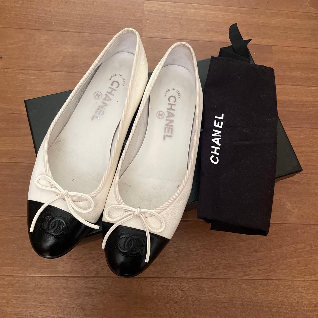 CHANEL フラットシューズ ホワイト/ブラック　37.5最終お値下げ
