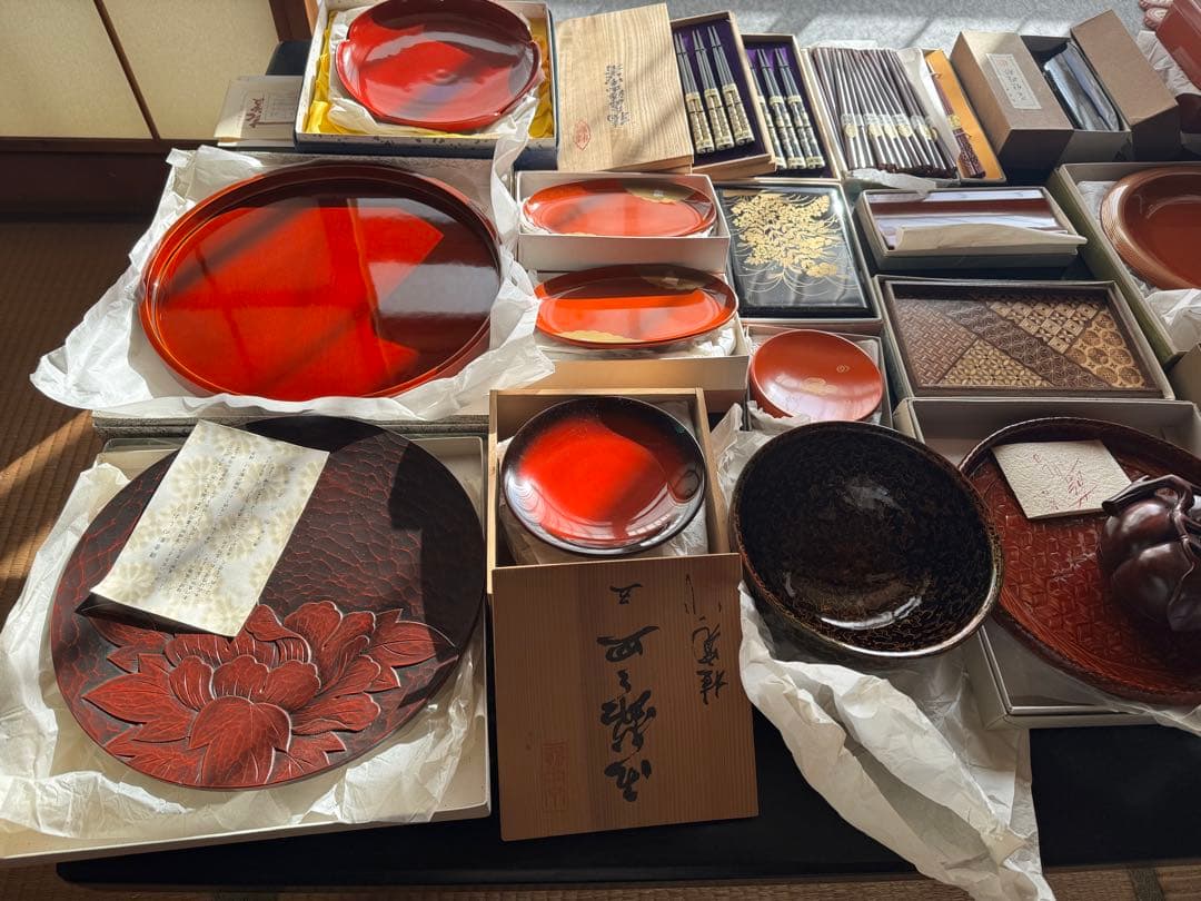 ラ*ん様 漆器 輪島塗・鎌倉彫等 お盆 重箱 茶筒 茶匙 お椀