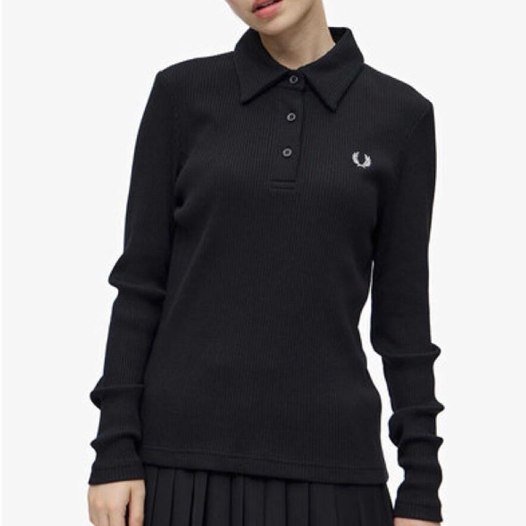 【美品】レイビームス × フレッドペリー リブロングスリーブ ポロシャツ 黒