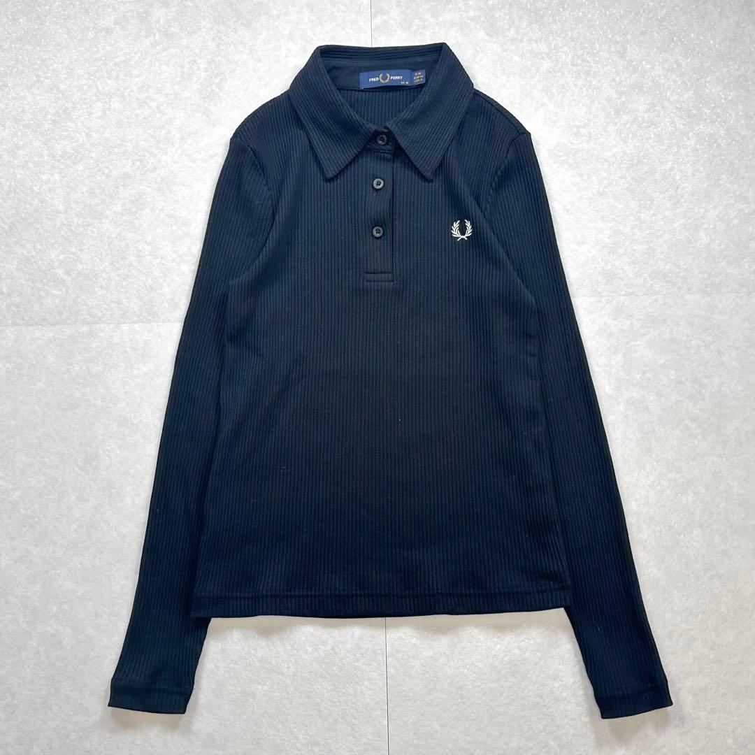 【美品】レイビームス × フレッドペリー リブロングスリーブ ポロシャツ 黒