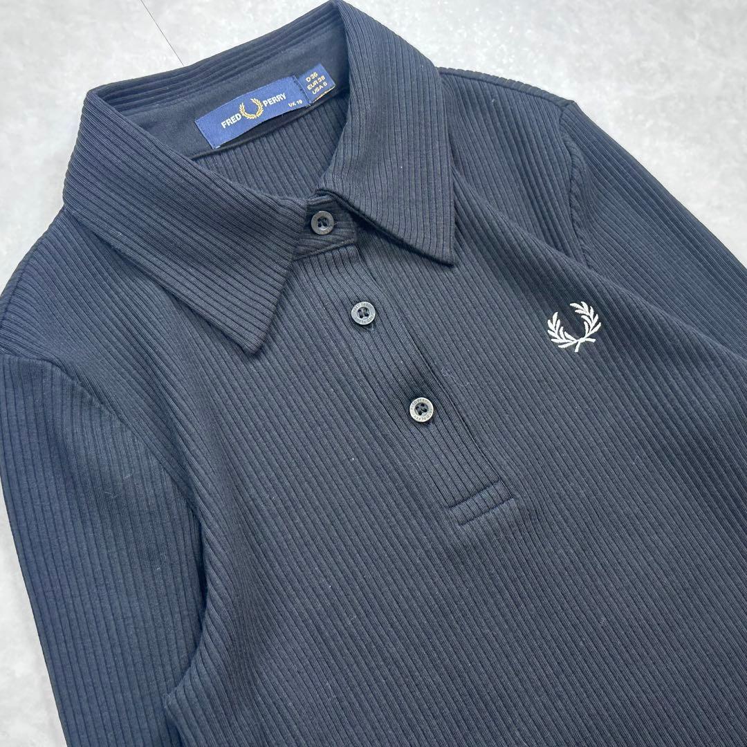 【美品】レイビームス × フレッドペリー リブロングスリーブ ポロシャツ 黒
