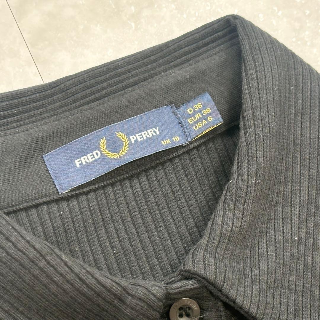 【美品】レイビームス × フレッドペリー リブロングスリーブ ポロシャツ 黒