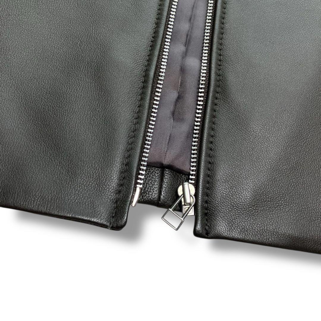 【極美品】好配色◎グレーレザー/羊革「ユナイテッドアローズ」ノーカラーライダース