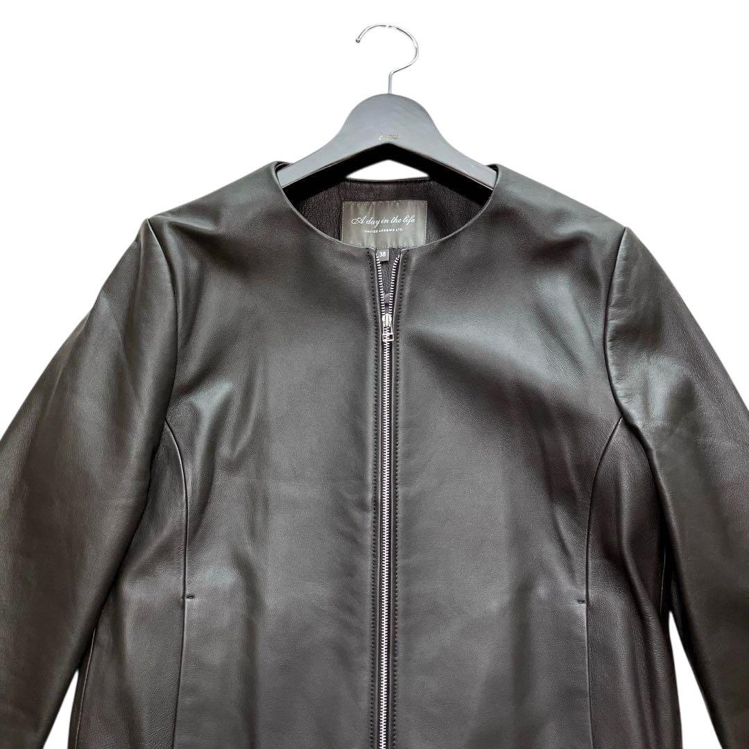 【極美品】好配色◎グレーレザー/羊革「ユナイテッドアローズ」ノーカラーライダース
