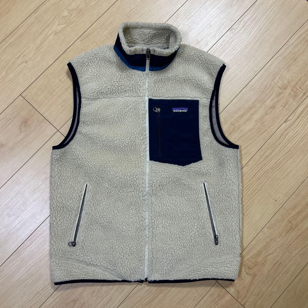 patagonia フリースベスト Mサイズ ベージュ/ネイビー